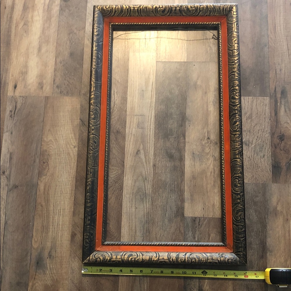 VINTAGE WOOD CARVED FRAME WITH ORANGE INLAY 12” x 24”